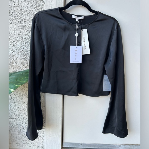 WAYF Black Long Sleeve Button Up Crop Top Blouse Flared Bell Sleeve XS NWTS - Picture 5 of 11